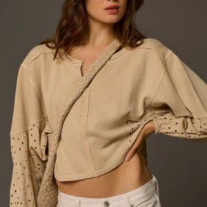Pilcro Anthropologie Batwing Eyelet Sweatshirt Top Eyelet Embroidered XL $98 NWT